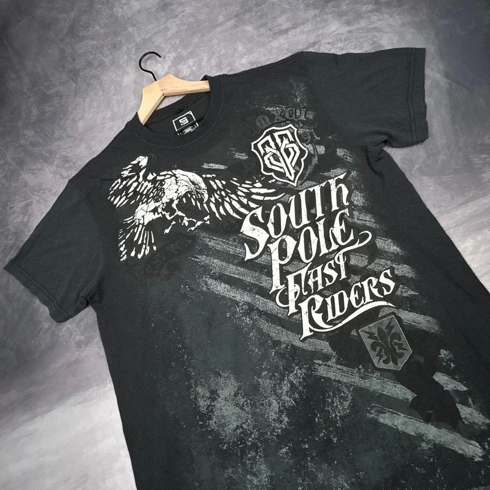 Southpole East Riders Graphic T-Shirt Mens 2XL Black Y2K Grunge Skater Boxy Fit - Picture 2 of 6